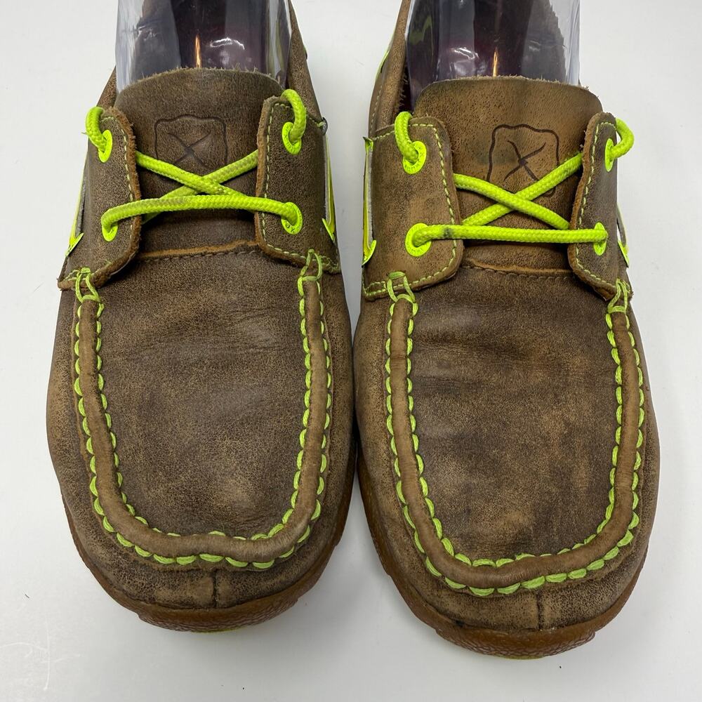 Twisted X  7.5 Leather Moccasins Boat Shoe Brown Yellow Skater Comfort Shoes - Picture 5 of 10